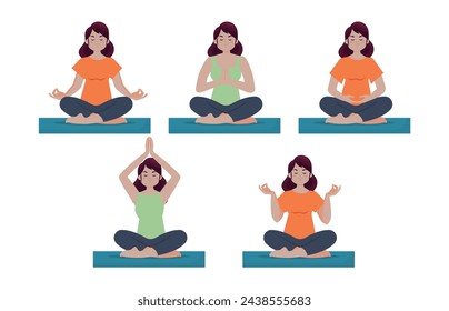 Flat people meditating illustration, yoga
