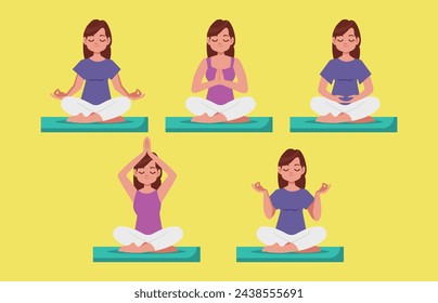 Flat people meditating illustration, yoga
