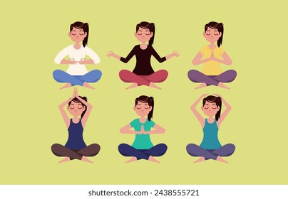 Flat people meditating illustration, yoga
