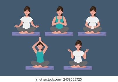 Flat people meditating illustration, yoga
