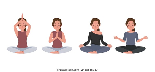Flat people meditating illustration, yoga
