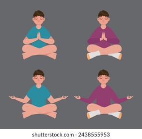 Flat people meditating illustration, yoga