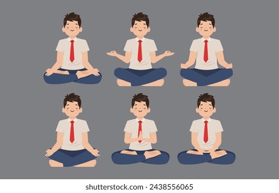 Flat people meditating illustration, yoga