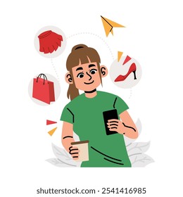 Flat people  online shopping illustration