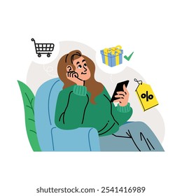 Ilustração de compras on-line de pessoas planas