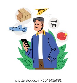 Flat people  online shopping illustration