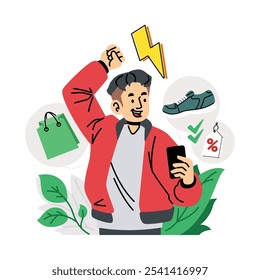 Ilustração de compras on-line de pessoas planas