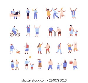 Flat People silhouette vector collection. Male and female flat characters isolated on white background.