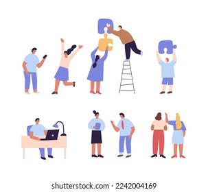 Colección vectorial de silueta plana de personas. Personajes planos de hombres y mujeres de los equipos de negocios aislados en fondo blanco.