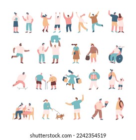 Flat People silhouette vector collection. Male and female flat characters isolated on white background.