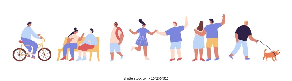 Flat People silhouette vector horizontal  banner. Male and female flat characters isolated on white background.