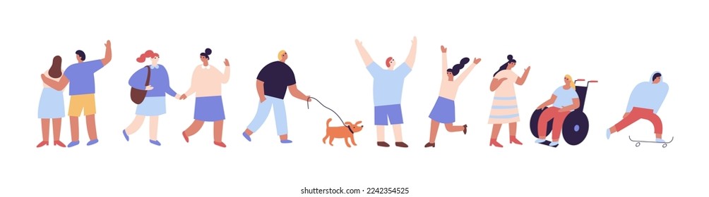 Flat People silhouette vector horizontal  banner. Male and female flat characters isolated on white background.