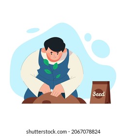 Flat people taking care of plants