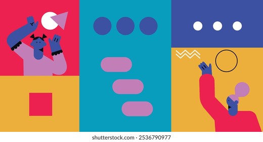 Flat people and technology. Vector woman and man flat illustration. Ideal for social media and business presentations, user interface, UX, graphic and web design, apps and interfaces. EPS 10	
