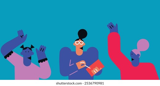 Flat people and technology. Vector woman and man flat illustration. Ideal for social media and business presentations, user interface, UX, graphic and web design, apps and interfaces. EPS 10	
