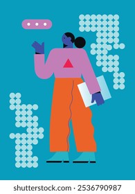 Flat people and technology. Vector woman and man flat illustration. Ideal for social media and business presentations, user interface, UX, graphic and web design, apps and interfaces. EPS 10	
