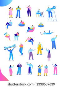 Flat  People vector set. People crowd. Team Work,  communication. Vector characters in modern flat style isolated on white background.