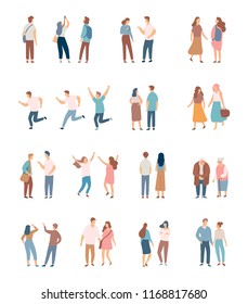 Flat People vector set  isolated on white background. Friends, girls and guys, men and women, elderly people.