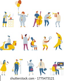 Flat people vector set.Occupations, professions - waiter, programmer, doctor, cashier, singer, musician, nurse, courier, business woman