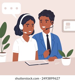Flat People Working Training Job Customer Service Call Center