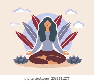 flat person illustration doing meditation, yoga, peace of mind
