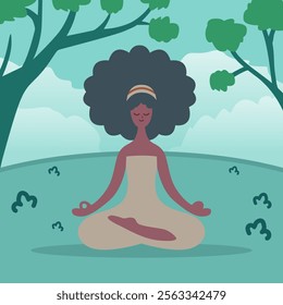 flat person illustration doing meditation, yoga, peace of mind