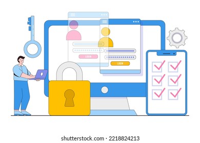 Flat personal data security concept. Outline design style minimal vector illustration for landing page, web banner, infographics, hero images.