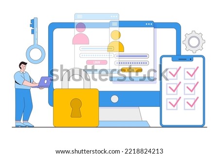 Flat personal data security concept. Outline design style minimal vector illustration for landing page, web banner, infographics, hero images.