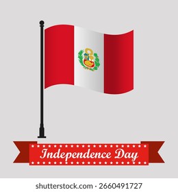 Flat Peru Independence Day With Waving Flag