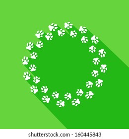 Flat pets paw silhouette in circle. Vector illustration