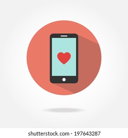 Flat phone heart icon.