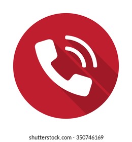Flat Phone icon with long shadow on red circle