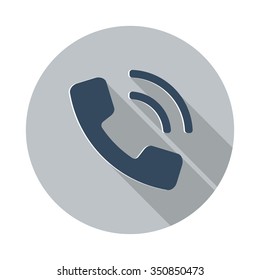 Flat Phone icon with long shadow on grey circle