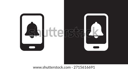 Flat Phone Icon with Notification Bell Symbol for Alert and Reminder Features