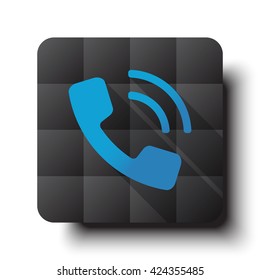 Flat Phone icon on black app button with drop shadow
