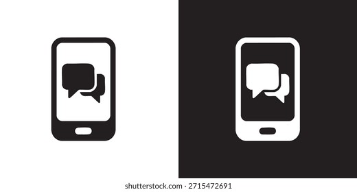 Icono de teléfono plano con burbujas de chat superpuestas para App de mensajería y comunicación