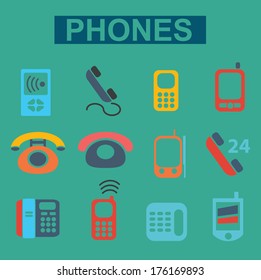 flat phones icons set, vector