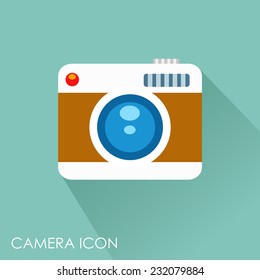 Flat photo camera icon with long shadow
