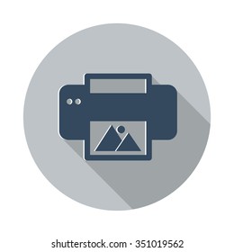 Flat Photo Printing icon with long shadow on grey circle