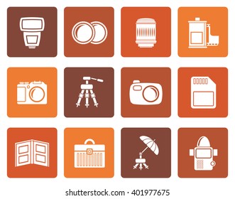 Flat Photography equipment icons - vector icon set