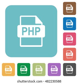 Flat PHP file format icons on rounded square color backgrounds.