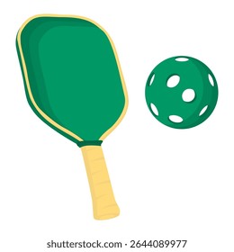 Flat Pickleball Racket and Ball Illustration for Sports Icon, Tournament Poster, Team Logo, Game App and Social Media Promotion