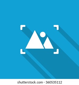 Flat Picture icon with long shadow on blue backround