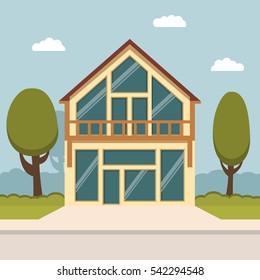 The flat picture with the image of the cottage