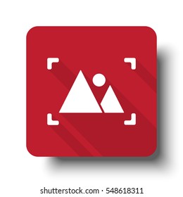 Flat Picture web icon on red button with drop shadow