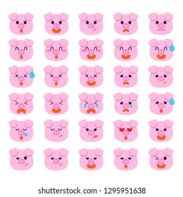 flat pig face emoticon or emoji, faces with emotions