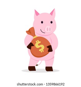 Vector Illustration Cute Pink Cartoon Pig Stock Vector (Royalty Free ...