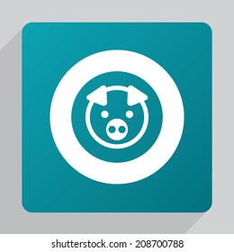 flat pig icon, white on green background 
