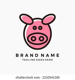 Flat pig Logo design animal Vector 