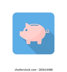 Flat piggy bank icon with long shadow. Vector illustration